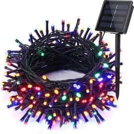 iShabao - Cadena de luces solares para exteriores, 33 pies, 100 luces LED solares de hadas 8 modos impermeables para jardín, patio, hogar, fiesta, boda, día festivo, árbol, decoración al aire última