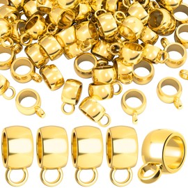 Joez Wonderful 100Pcs Links Bail Beads, Hypoallergenic Alloy Column Spacer Beads, Gold Connector Tube Charm for Jewelry Making DIY Bracelet Necklace Craft Accessories (Gold)