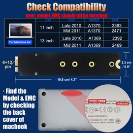 Bitsjour 512 GB SATA SSD de repuesto para Apple MacBook Air 2010 2011 A1370 EMC 2393/2471, 13" A1369 EMC 2392/2469, 3D NAND TLC Disco duro interno actualización de almacenamiento y velocidad, MacOS