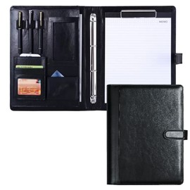 NOELAMOUR Clipboard A4 Bi-Fold PU Leather Binder Multifunctional Folder (Black)