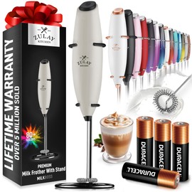 Zulay Kitchen Powerful Milk Frother Wand With 4 AA Duracell Batteries - Ultra Fast Handheld Drink Mixer - Electric Whisk Foam Maker for Coffee, Lattes, Cappuccino, Matcha & Creamer