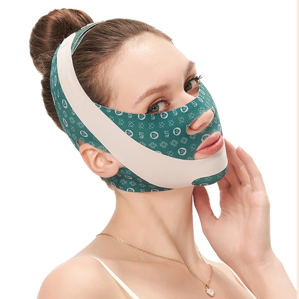 ZKGYUS Wiederverwendbarer Chin Strap,V-förmiges Kinn Gesichtsstraffungsband,Gesichtslifting-Verband,Grün