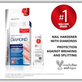Eveline Cosmetics Professional Diamond Nail Hardener Conditioner with Diamonds, 12 ml, Nail Care Nourishing, Nail Care and Treatment, Fingernail Strengthens, Titanium Formula