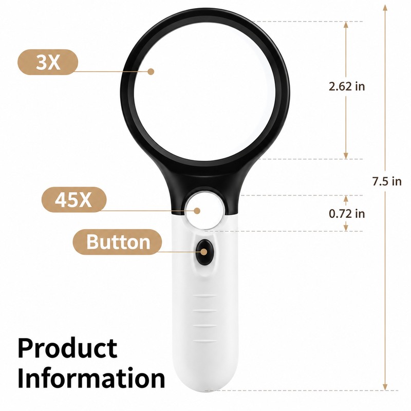 3X/45X Dual Lens Handheld Magnifying Glass with 3 LED Lights