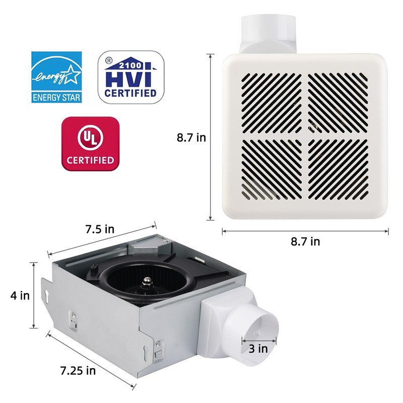 VENTECHLATION Bathroom Exhaust Fan 70CFM 1.5Sone, Quiet Bath Fan with