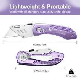 Harita Utility Knife Box Cutter Quick Change Blades, Back-lock Mechanism, Portable Belt Clip, with 5-piece Extra Blades, Purple