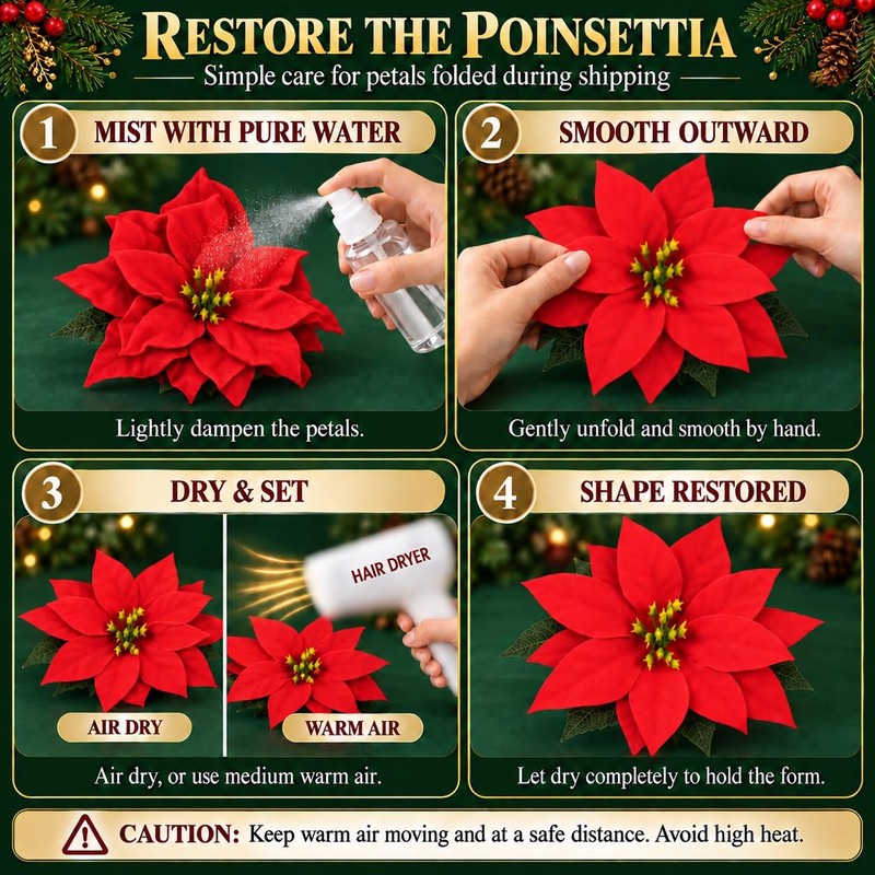 20 Pcs Christmas Poinsettia Flowers Artificial Pine Stems with Pinecone