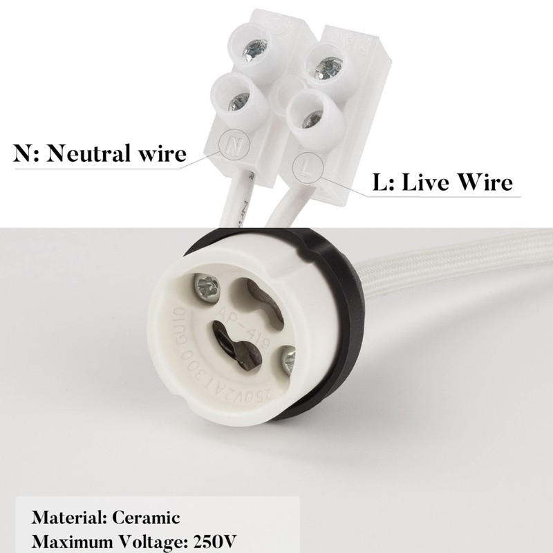 DiCUNO GU10 Ceramic Socket Lamp Holder, 15CM Long Wire Bulb