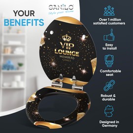 SANILO Wooden Toilet Seat with Soft Close [ELONGATED] - Decorative, Quiet & Slow Close Molded Wood Seat - With Strong Bumpers & Hinges - Adjustable Fit - VIP-Lounge