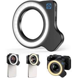 37mm+52mm Thread Macro Lens Fill Light, Portable Ring Light with High Power 32 LED/CRI 95+/ 45 Light Modes, Lens Attachments for All 37mm+52mm Filter/Camera