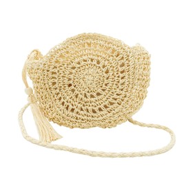 Spldsun Straw Bag Women's Retro Small Straw Crossbody Bag with Tassel Shoulder Bag Beach Bag for Travel Holiday (Beige), White