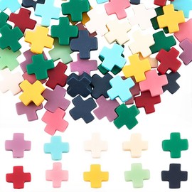 SUNNYCLUE 1 Box 100 Stück Edelstein Kreuzperlen Kreuze Perlen Großpackung Klein Quadratisch Korallenstein Weiß Bunt Osterkruzifix Lose Abstandshalter Für Schmuckherstellung Basteln Charms Armbänder Ha