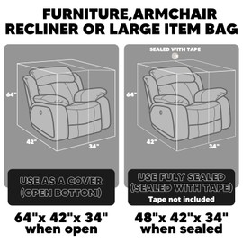 COCODE 2 Pcs Plastic Furniture Covers Moving Storage Bags, 4 Mil Thick Clear Chair Cover Protectors Waterproof & Dustproof for Chairs, Armchair, Recliners & Boxes, Open Size 64 x 42 x 34 Inches