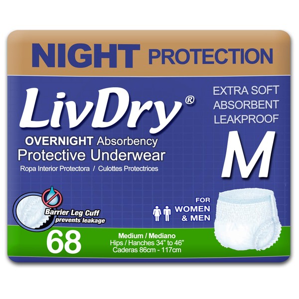 LivDry M Overnight Adult Diapers for Women and Men, Incontinence