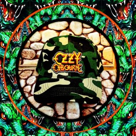 OZZY BARK AT THE MOON PATCHED CAMO HAT ADJUSTABLE BACK