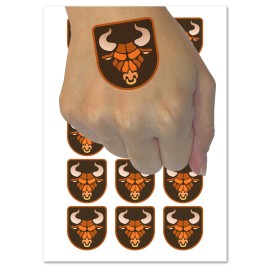 Sniggle Sloth Angry Bull Cow Head with Horns Temporary Tattoo Water Resistant Body Art Set - 54 1-Inch (1 Sheet)