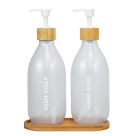 ILIKEPOW Soap Dispenser Set, Hand Soap Dispenser with Bamboo Pump and Tray, 500 ml, Sustainable with Non-Slip Surface for Hand Soaps, Shampoos and Lotions for the Bathroom, Matte White
