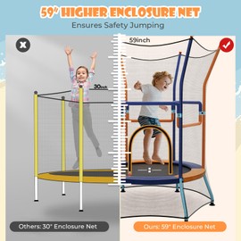 GYMAX Toddler Trampoline, 48” ASTM Approved Kids Trampolines with 59” Extra High Enclosure Net, Seamless Jumping Mat & 2-Level Handle, Indoor/Outdoor Trampoline for Kids Gift for Backyard (Orange)