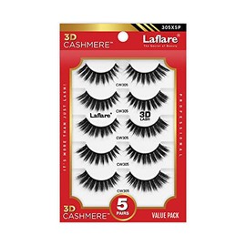 Laflare 3D Cashmere False Eyelashes Multipack, Ultra Soft, Glam, Luxurious, Cruelty-Free, Reusable, Fake Eyelashes 5 Pairs Value Pack (305X5P)
