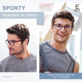 EASY READ 2 Pairs Sporty Style Reading Glasses for Men，Rectangular TR90 Blue Light Blocking Readers with Spring Hinge(Magnification 4.00,Black/Red)