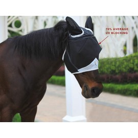 T TEKE Fine Mesh Horse Fly Mask w/Ears, UV Blocking 3D Eye Visor with Extra Fleece Cushioned Forehead, Protection from Insect Pests