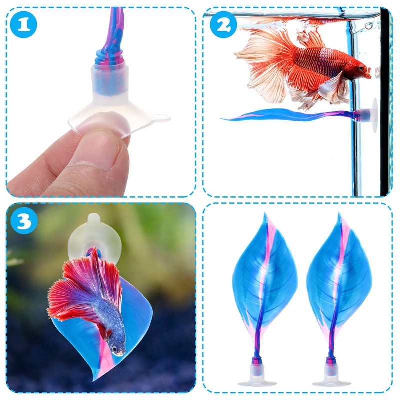 WILLBOND 2 Pcs Blue Silicone Betta Fish Bed Leaf Hammock