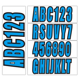 QuickMariner 4 Sets 3" Solid Blue Alpha-Numeric Registration Numbers and Letters Sticker Decal Kits for Boats & Personal Watercraft