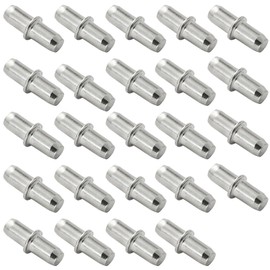 Jamiikury 24pcs 5mm Shelf Support Pegs, Metal Shelf Pegs, Silver Bookshelf Pegs Nickel Plated Shelf Pins Holders for Bookshelf Shelves Cabinet Closet