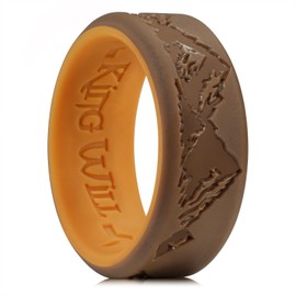 King Will Silicone Rings For Men, Brown & Chestnut Yellow Rubber Wedding Bands with Unique Mountain Peak Design, 8mm Wide 2.2mm Thick, Comfort Fit Size 10