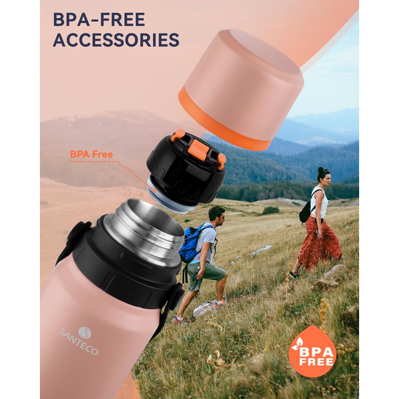 SANTECO Thermos Flask, Stainless Steel, 1.2 L, Leak-Proof Thermos Flask