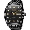 OLEVS Black Watches for Men Design Diamond Square Tonneau Stainless
