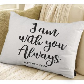 EKOBLA Bible Verse Decorative Cushion Cover I Am with You Scripture Matthew Jesus Cotton Linen Farmhouse Throw Pillow Covers Cushion Case 12x20 Inches for Couch Sofa Home Decoration