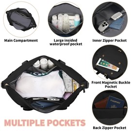 Travel Duffle Bag, Weekender Bags for Women with Shoe Compartment, Carry on Overnight Bag with Toiletry Bag, Duffel Bag with Wet Pocket, Hospital Bags for Labor and Delivery, Black