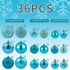 LANGXUN 36pcs Christmas Tree Decorations Balls 2024, Bolas De Navidad - 6pcs 3.2'', 12pcs 2.4'', 18pcs 1.6'' - Shatterproof Christmas Ball Ornaments, Christmas Decor (Mixed Size-36pcs, Acid Blue)