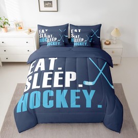 Feelyou Ice Hockey Comforter Set 7 Piece Queen Size Kids Hockey Sports Game Boys Bed in A Bag Girls Ice Hockey Lover Bedding Set Hockey Decor Bed in a Bag with Sheets, Pillowcases, Pillow Covers