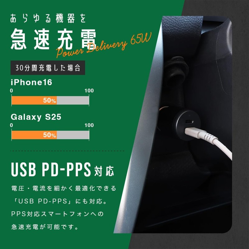 MOTTERU MOT-DCPD65C2-BK PD65W USB Car Charger (Car Charger) PD65W, USB-C