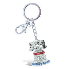 Aqua79 Liberty Bell Keychain - Silver 3D Sparkling Charm Rhinestones Fashionable Stylish Metal Alloy Durable Key Ring Bling Crystal Jewelry Accessory With Clasp
