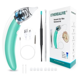 Ear Vacuum Ear Wax Vacuum Suction, Electric Ear Wax Remover with 5 Level Suction Power, Ear Cleaning Kit USB Rechargeable Includes Ear Spoon Brush for Adults and Kids, Ear Wax Sucker Removal Cleaner