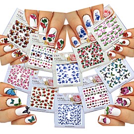 Nail Art Water Slide Tattoo Stickers Decals Flowers Butterflies Birds 10 - Pack/IM-III-I/
