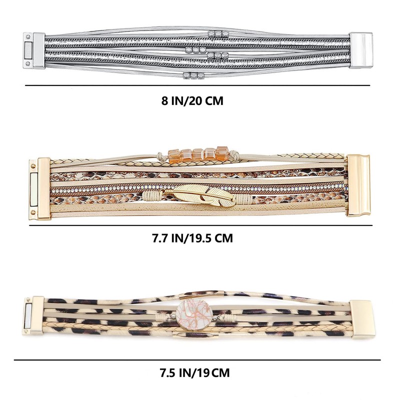 Wowanoo brace Wowanoo 3Pack Leather Cuff Bracelet Set Multilayer Wrap