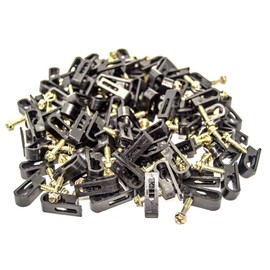 Stanz (TM) Flex Dual Coaxial Cable Clips, Cat6, Electrical Wire Cable Clip, 1/4 in (6 mm) Screw Clip and Fastener, Black (100 Pieces per Bag)