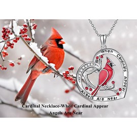 WINNICACA Cardinal Necklace For Women Sterling Silver Heart Red Bird Pendant Necklace Cardinals Appear When Angels Are Near Sympathy Memorial Jewelry Gifts for Women Mom Wife Sisters Her