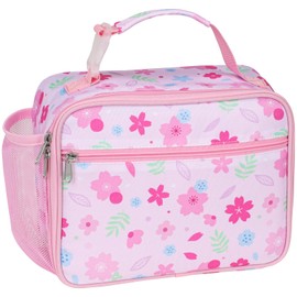 Bagseri Kids Lunch Bag for Girls - Insulated Kids Lunch Box for Daycare and School Reusable Meal Tote Bag with Water Bottle Holder, Easy-Clean Water-Resistant Fabric, Pink Floral