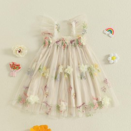 Baby Girl Tulle Dress Layered Butterfly Tutu Princess Dress Sleeveless 6 12 18 Months 2 3 4 T (Gold, 6-12 Months)