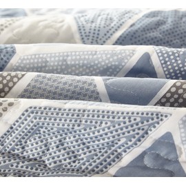 SLPR Heather 3-Piece Bedding Quilt Set - Queen with 2 Shams | Cream and Blue Chevron Lightweight Quilted Bedspread