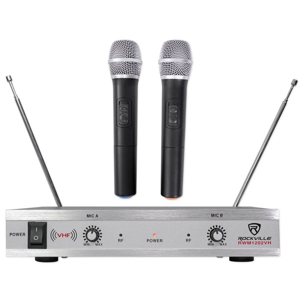 Rockville RWM1202VH VHF Wireless (2) Handheld Microphone System, Metal Receiver,