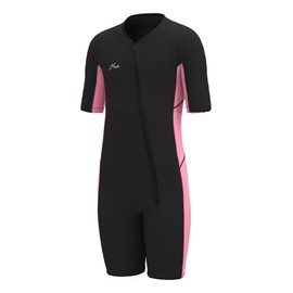 Hevto Kids Wetsuit for Girls Toddler 2mm Neoprene Shorty Wetsuit Child Front Zip Wet Suit Thermal Swimsuit Swimming in Cold Water (K3S-Pink, 14 Slim)