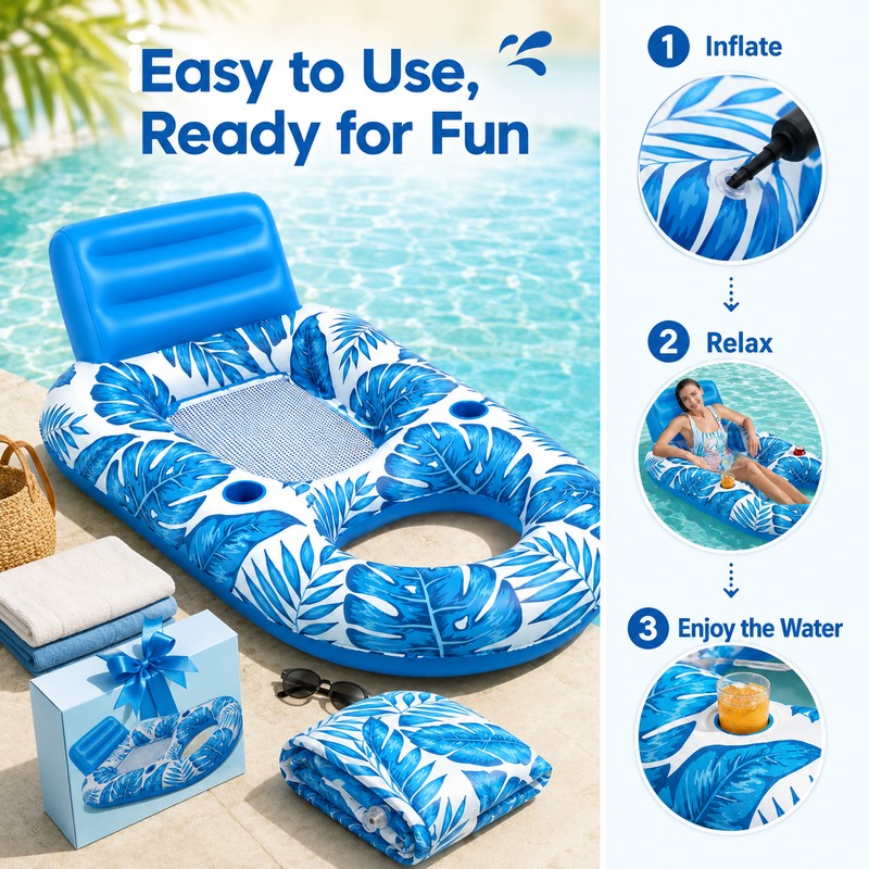 Inflatable Pool Lounger for Adults – Cooling Mesh Floating Chair