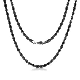 FOSIR Black Chains for Men, Stainless Steel Rope Chain Necklace for Men and Women, Twist Mens Necklace, 2.5mm 3mm 4mm 5mm Wide, 22.0 Inches long, Stainless Steel, No Gemstone