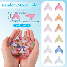 Beadthoven 100pcs Mermaid Fishtail Glass Charm Pendants Assorted Colors Sea Animal Whale Tail Crystal Glass Pendants for Earrings Keychain Bracelet Necklace Jewelry Making DIY Crafts Supplies 19mm
